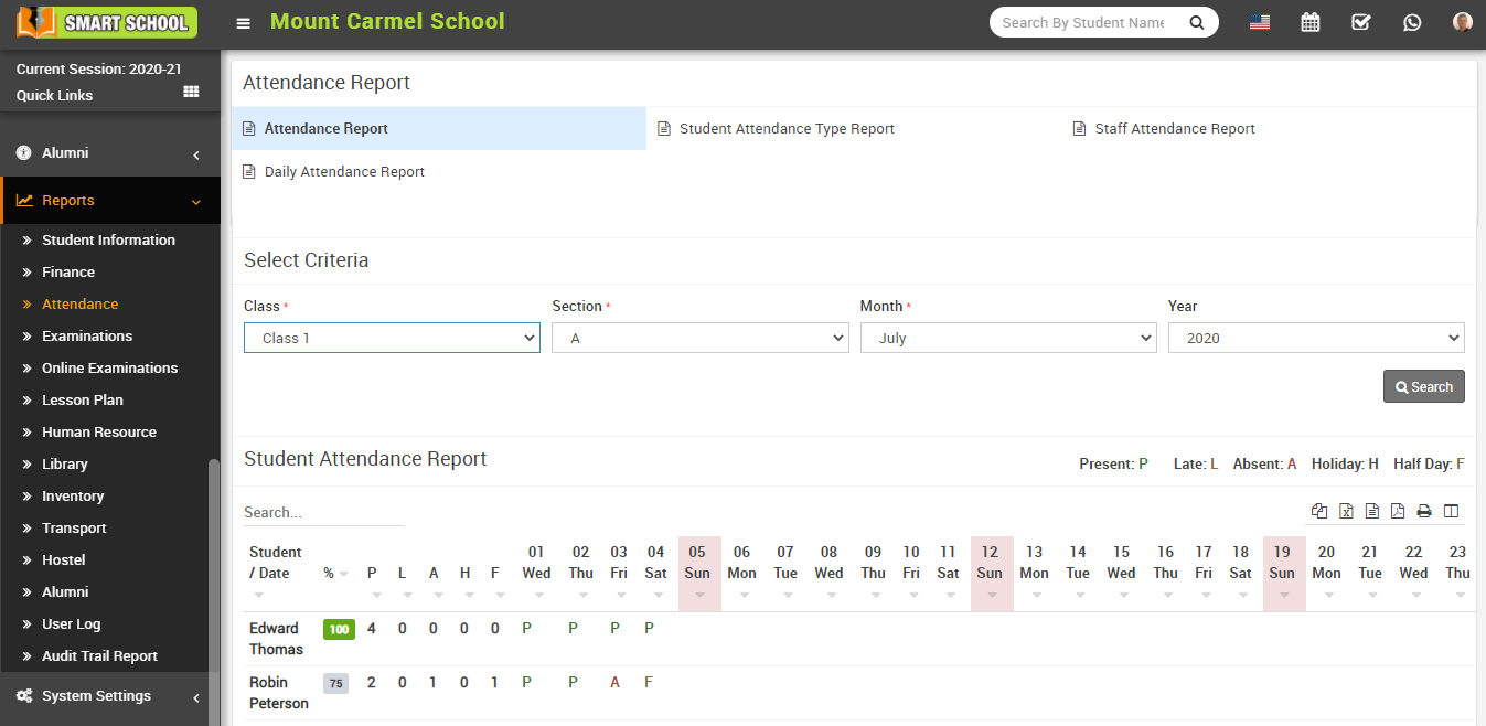 Attendance report image