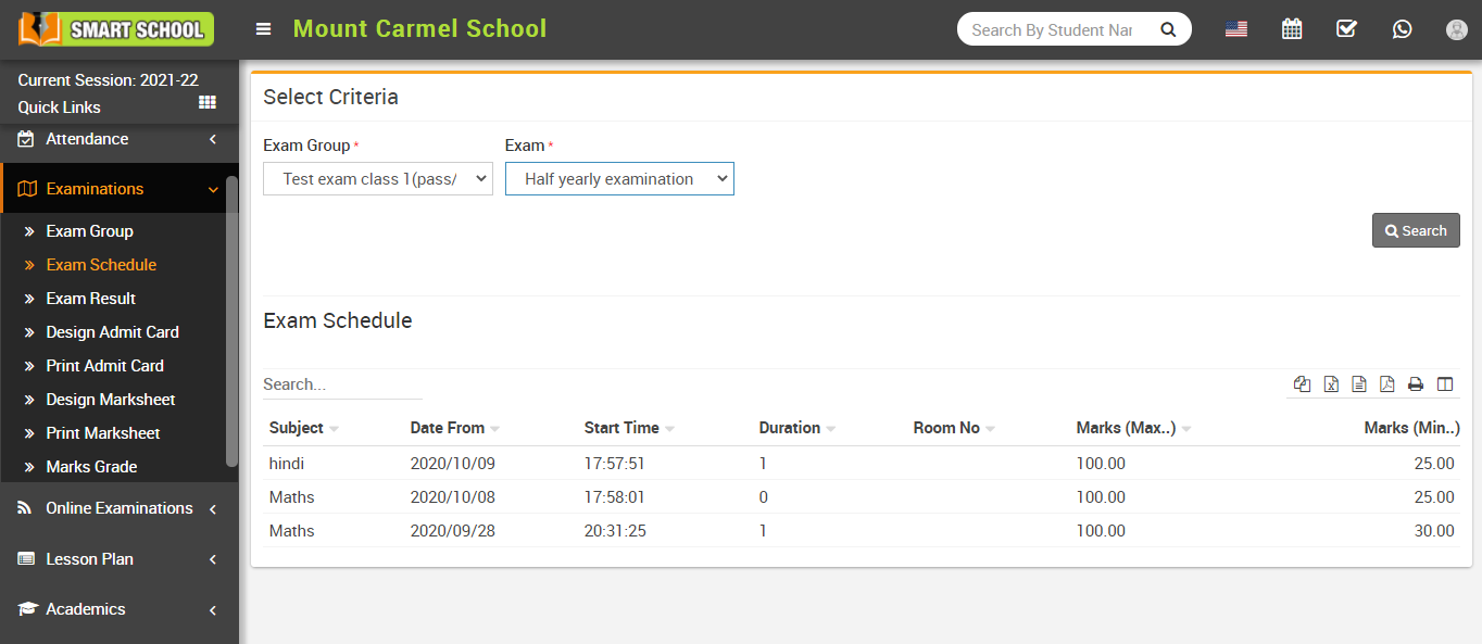 Check exam schedule 