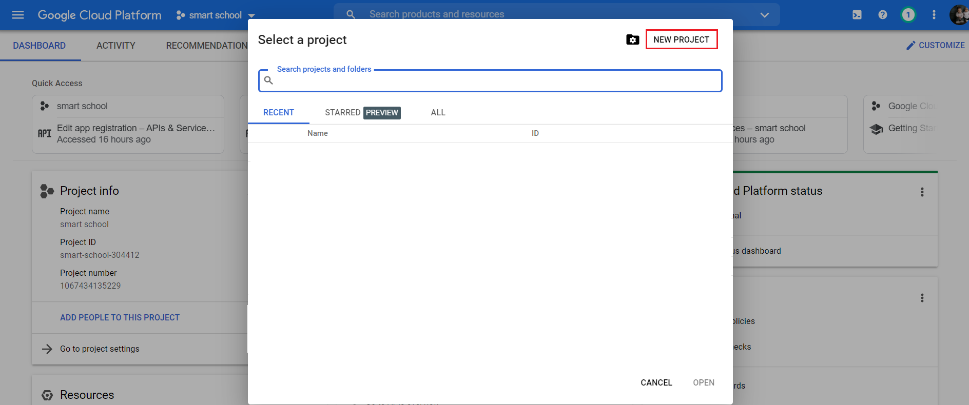 Gmeet create new project