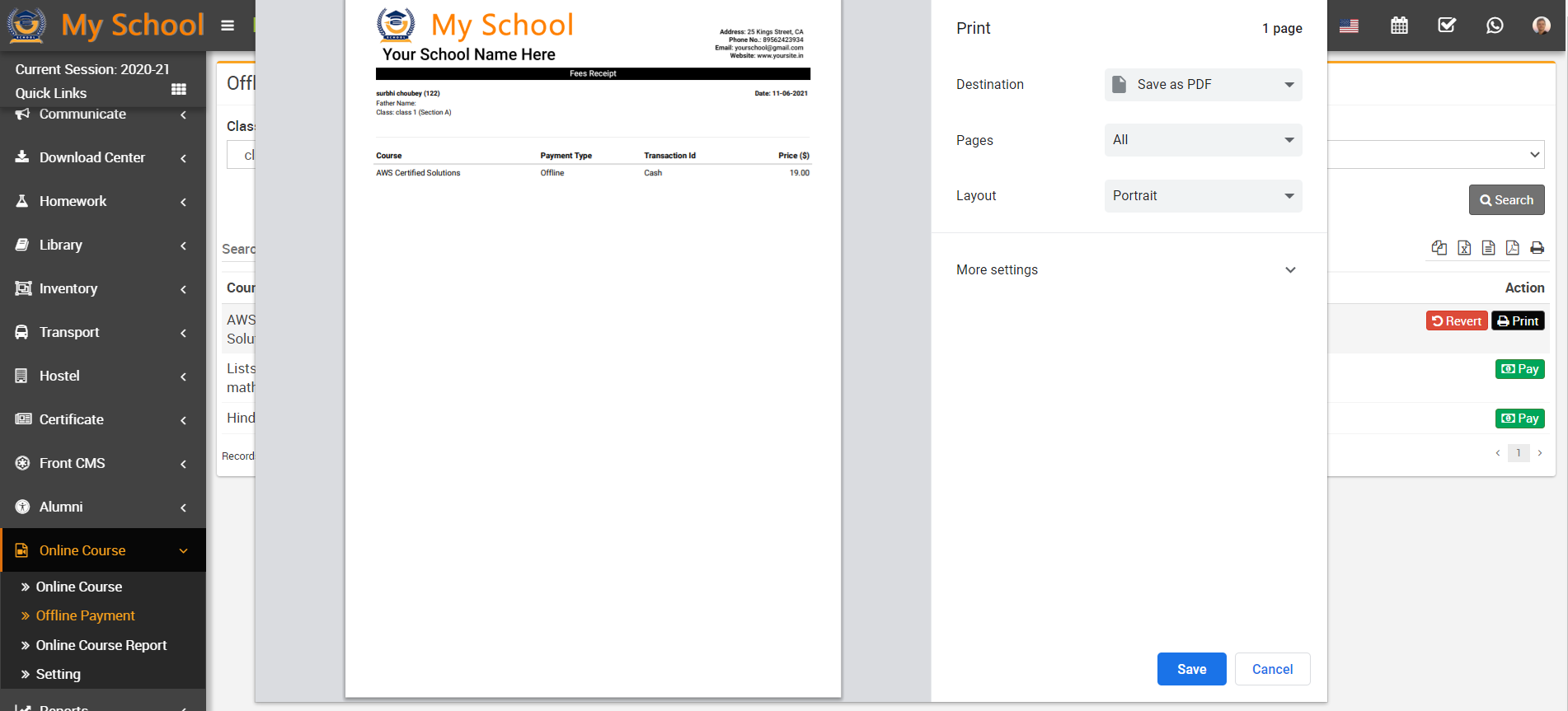 print ofline payment payslip