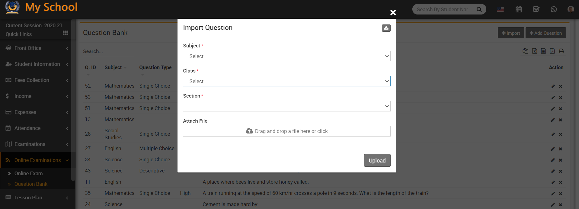 import question in online examination